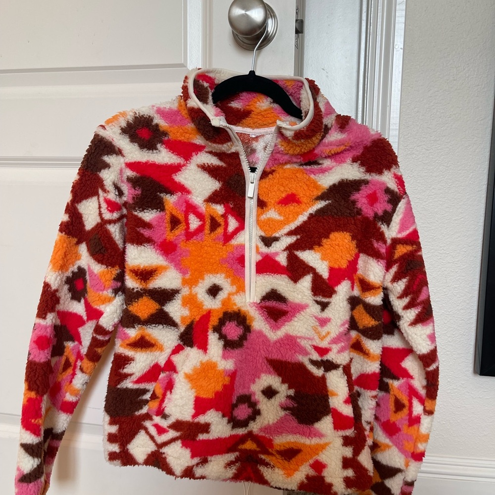Colorful women's fuzzy quarter zip sweatshirt